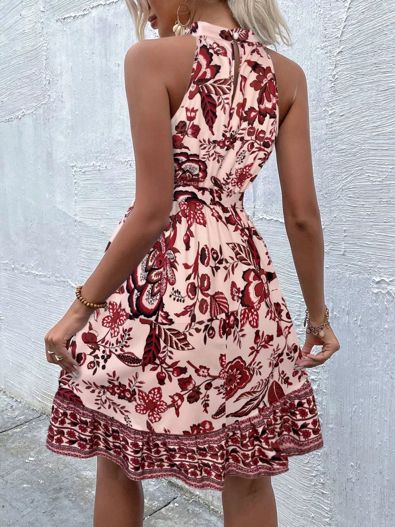 Printed Sleeveless Tie Waist Dress Simmer & Fay