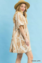 Leafy Ogee Print Mini Dress Umgee