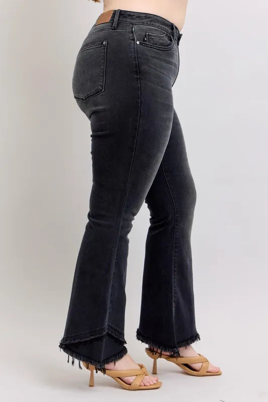 High Waist Flare W/ Mock Fray Tulip Hem Plus Size Judy Blue