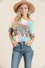 Tie Dye Terry Top with Leopard and Sequins Block BiBi