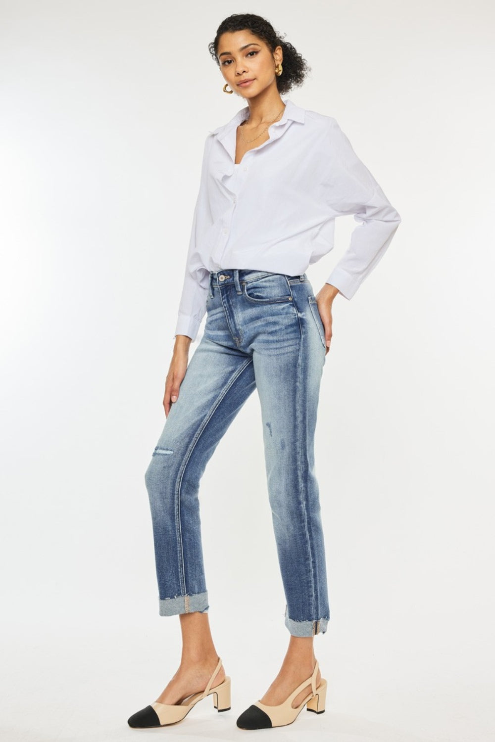 High Rise Cuffed Straight Jeans Kancan   