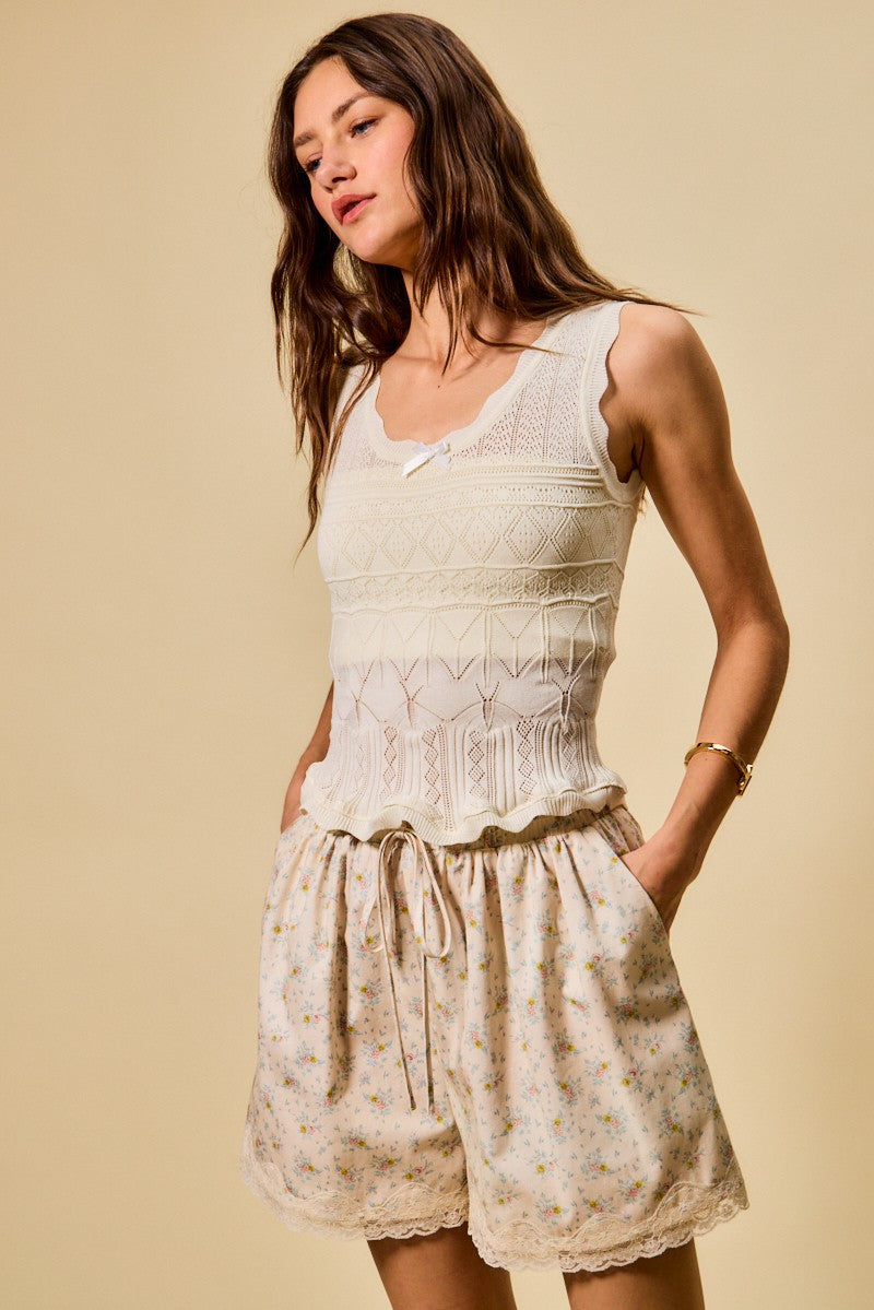 Scallop Ribbed Sleeveless Knit Top So Me