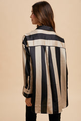 Striped Dropped Shoulder Button Up Shirt Annie Wear