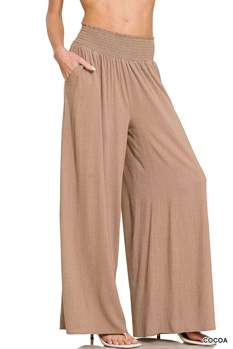 Zenana Smocked Waistband Wide Leg Lounge Pants Trendsi
