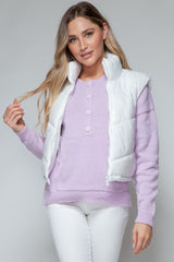 Zip Up Turtleneck Shiny Quilted Vest Snobbish White S 