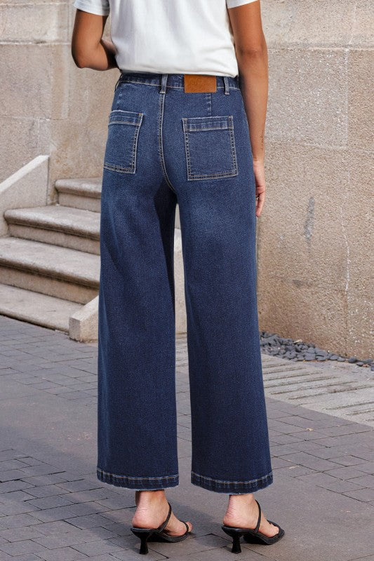 Denim High Waist Patch Pocket Straight Leg Jeans JUNIPER BLVD