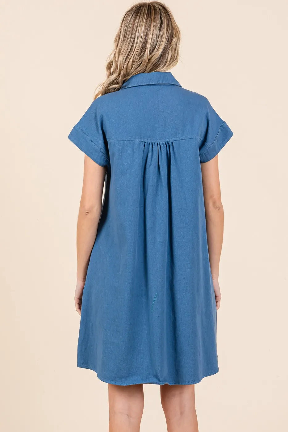 Twill Short Sleeve Collared Mini Dress Mittoshop