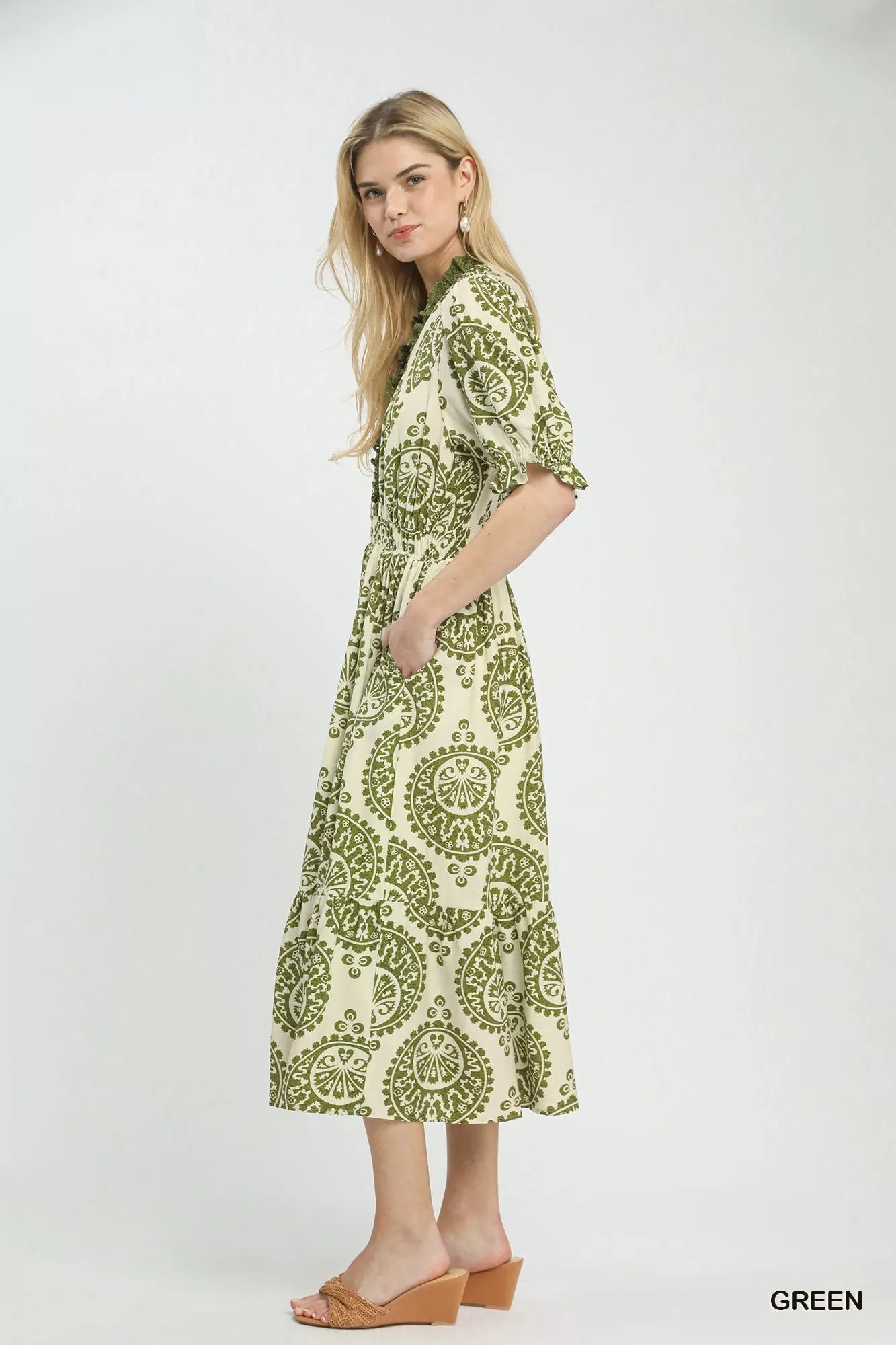 Paisley Smocked Waist Midi Dress Umgee
