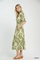 Paisley Smocked Waist Midi Dress Umgee