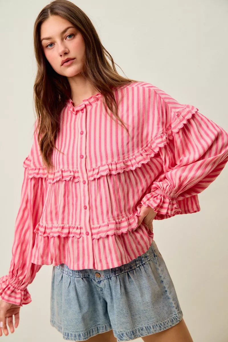 Variegated Stripe Reversible Flowy Boho Blouse So Me