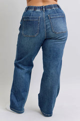 Plus Size High Waist Drawstring Wide Leg Jeans Judy Blue