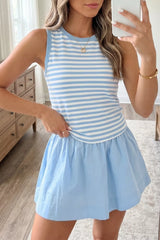 Stripe Slim Tank + Contrast Ruffle Mini Skort Set (2‑Piece) Simmer & Fay Light Blue S