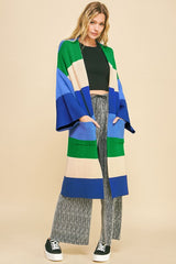 Color Block Kimono Sleeve Open Front Cardigan Davi & Dani Blue Stripe S