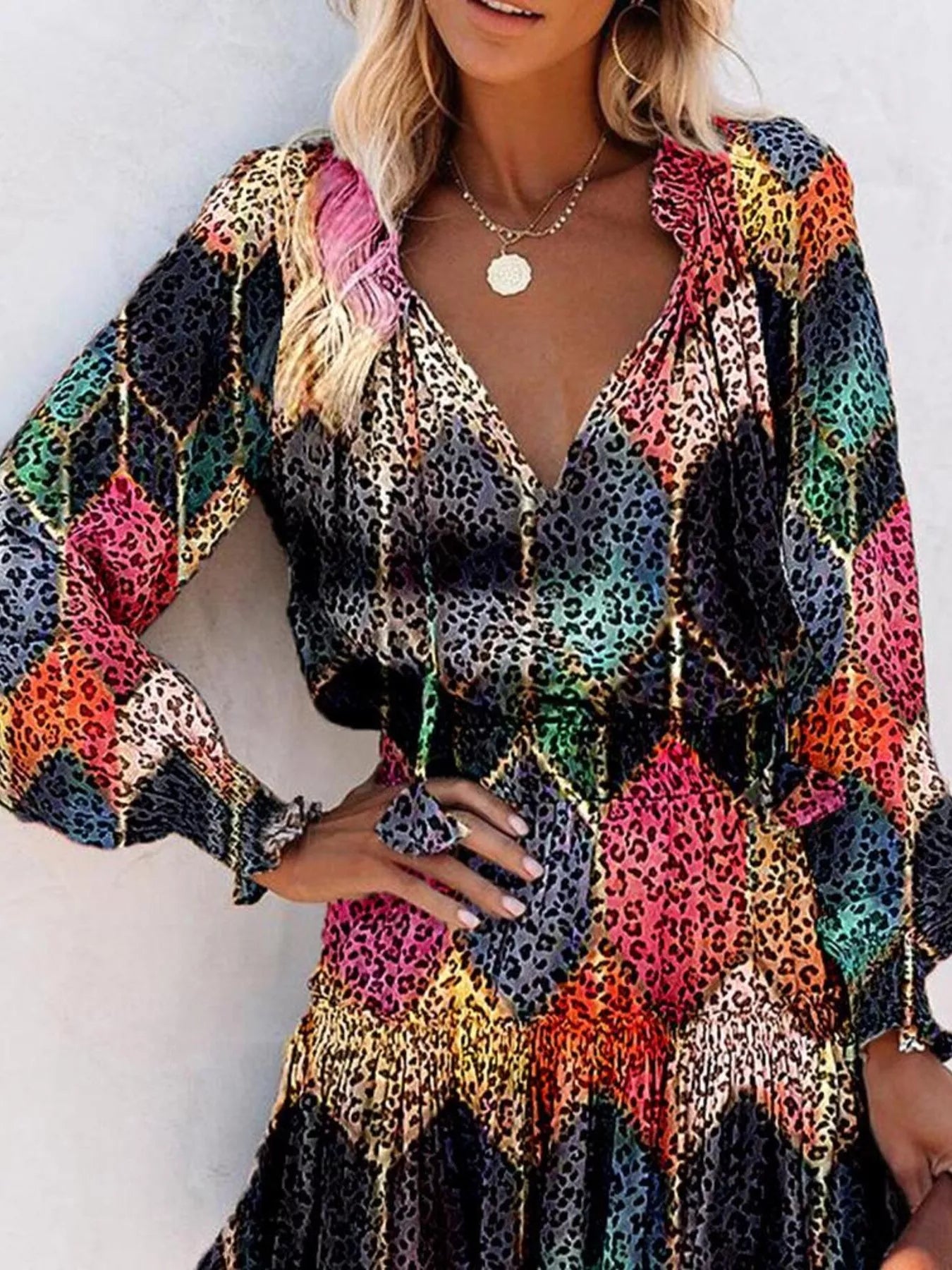 Tie Neck Lantern Sleeve Dress Simmer & Fay