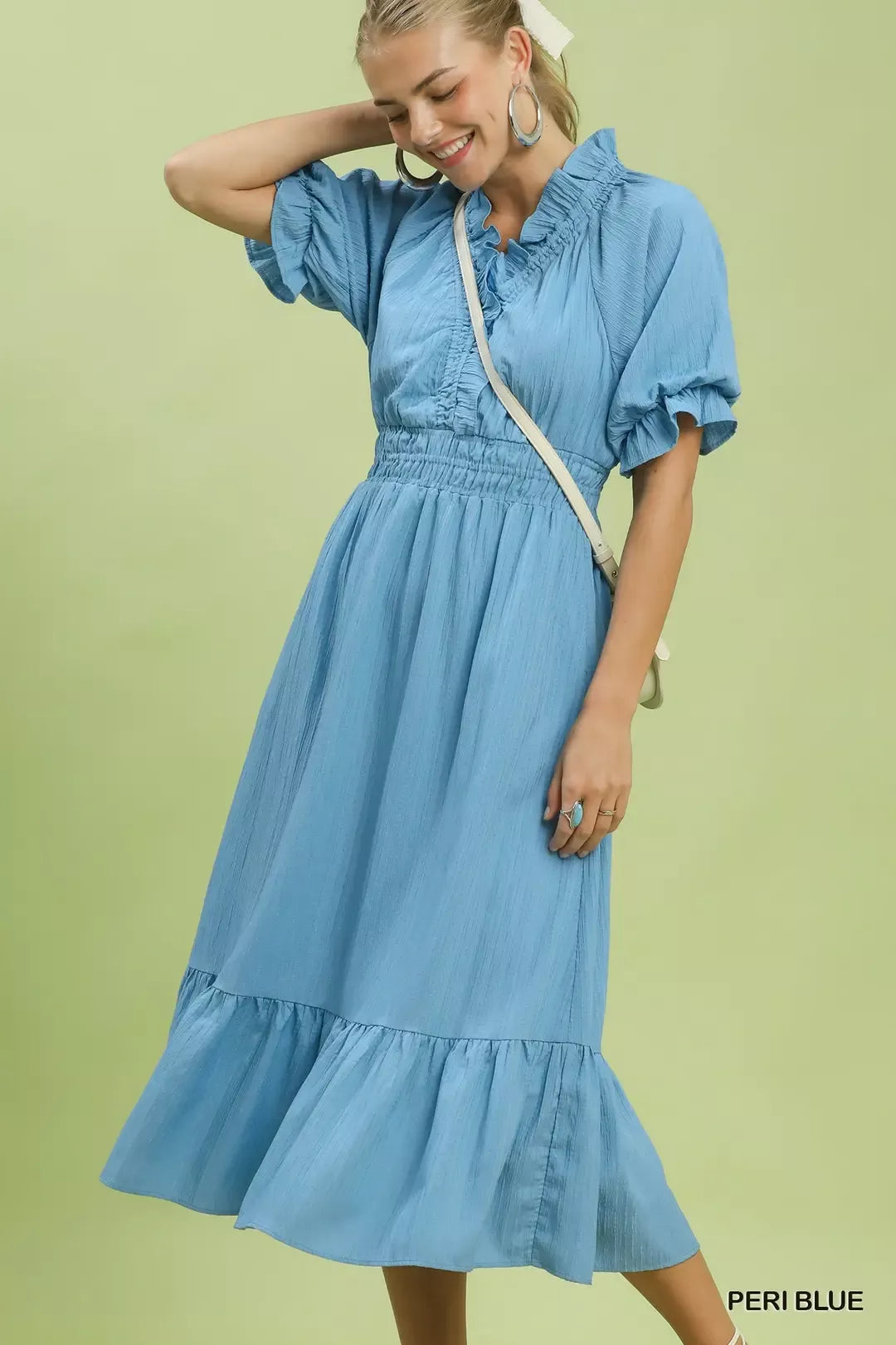 Ruffle V-Neck Midi Dress Umgee