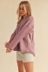 Frayed Edge Round Neck Sweatshirt Aemi + Co