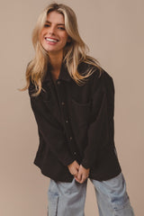 Button Up Washed Jacket with Pockets BiBi Black Charcoal S 