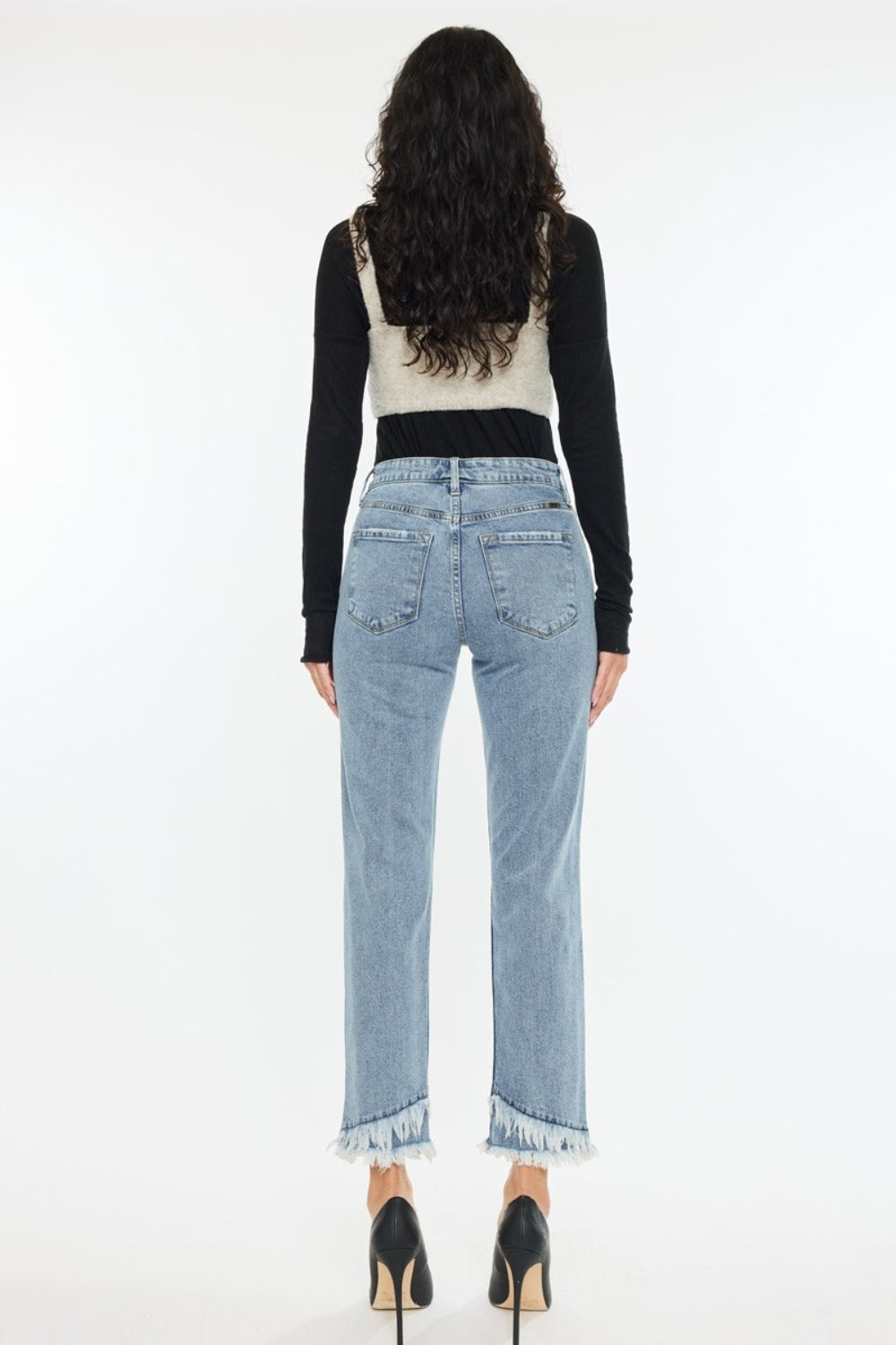 Raw Hem High Rise Straight Jeans Kancan   