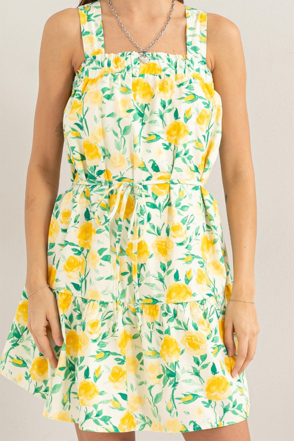 Citrus Floral Tie Shoulder Tiered Mini Dress HYFVE   