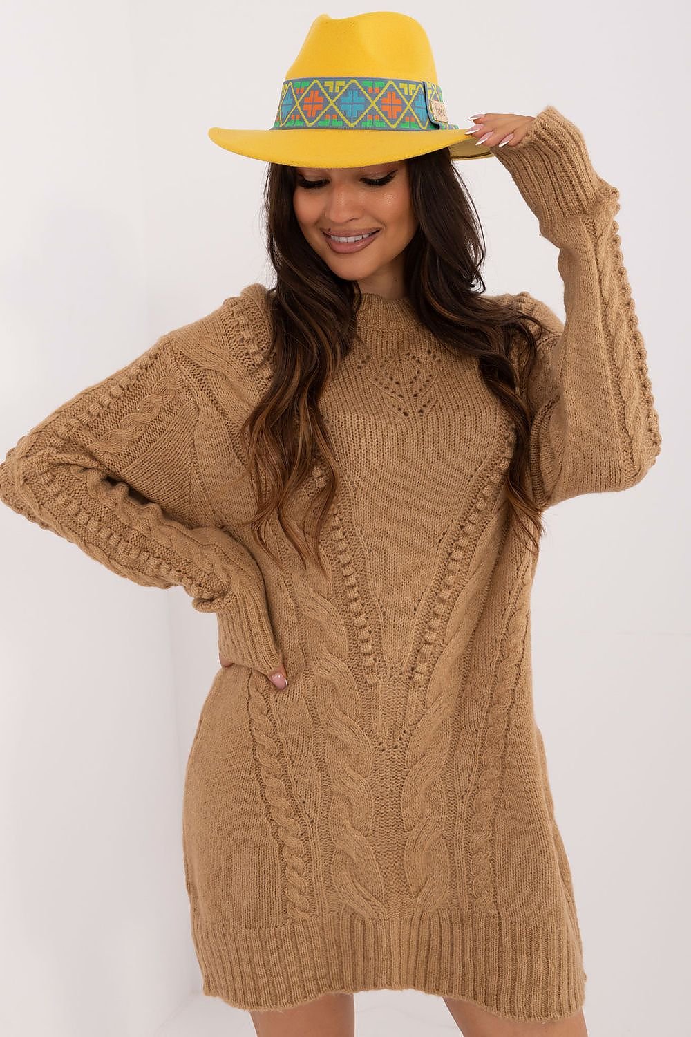 Long Cable Knit Chunky Sweater Badu brown one-size-fits-all 