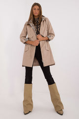 Hooded Lightweight Trench Coat with Leopard Print Lining MBM   