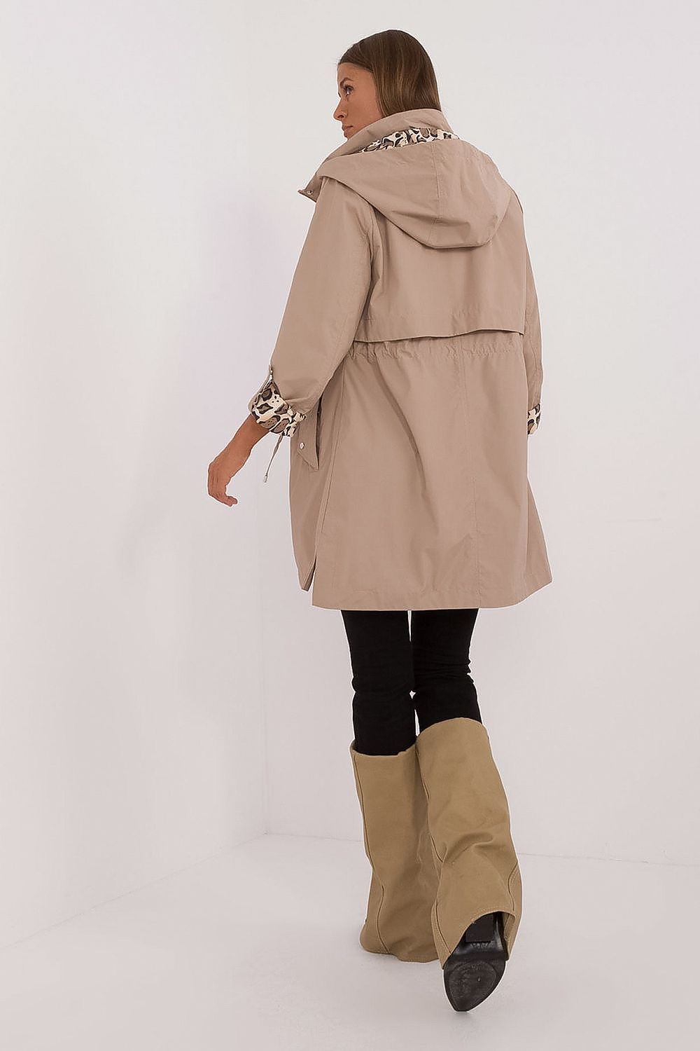 Hooded Lightweight Trench Coat with Leopard Print Lining MBM   