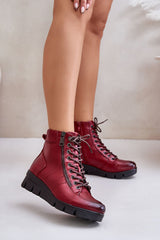 Lace-Up Chunky Platform Zip Booties Step in style red 36 