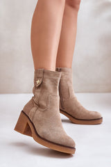 Block Heel Zip Ankle Boots Step in style beige 36 