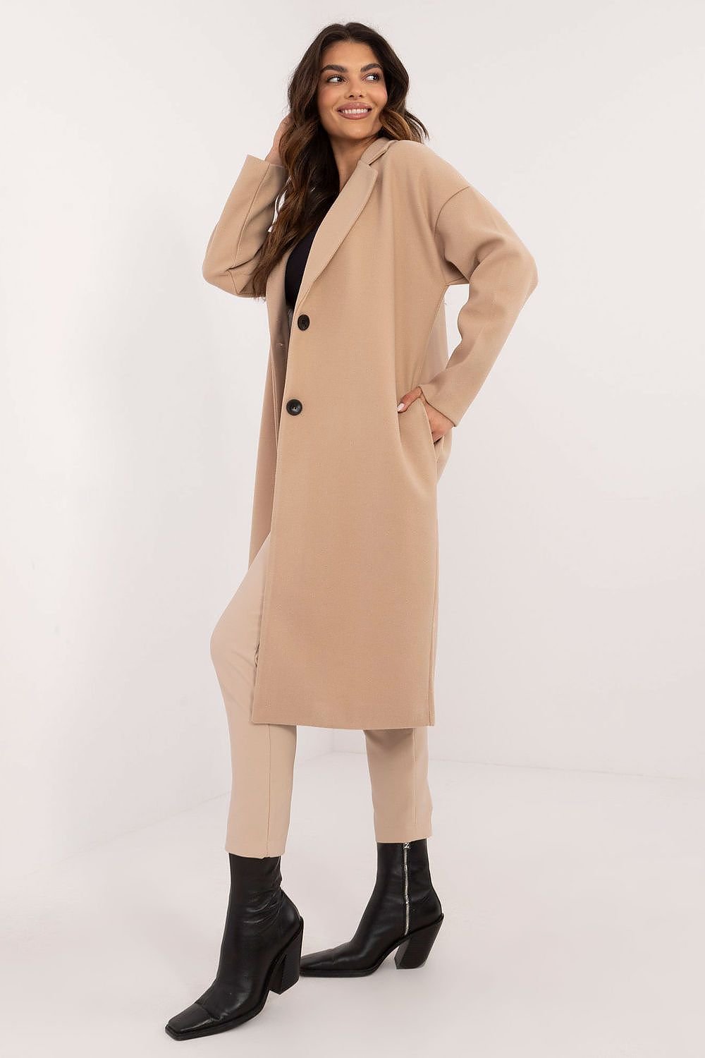 Classic Two Button Longline Coat Och Bella   