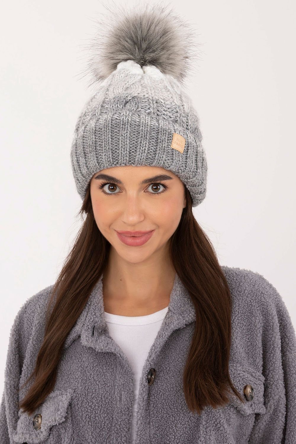 Ombre Cable Knit Pom Pom Beanie Rue Paris grey one-size-fits-all 