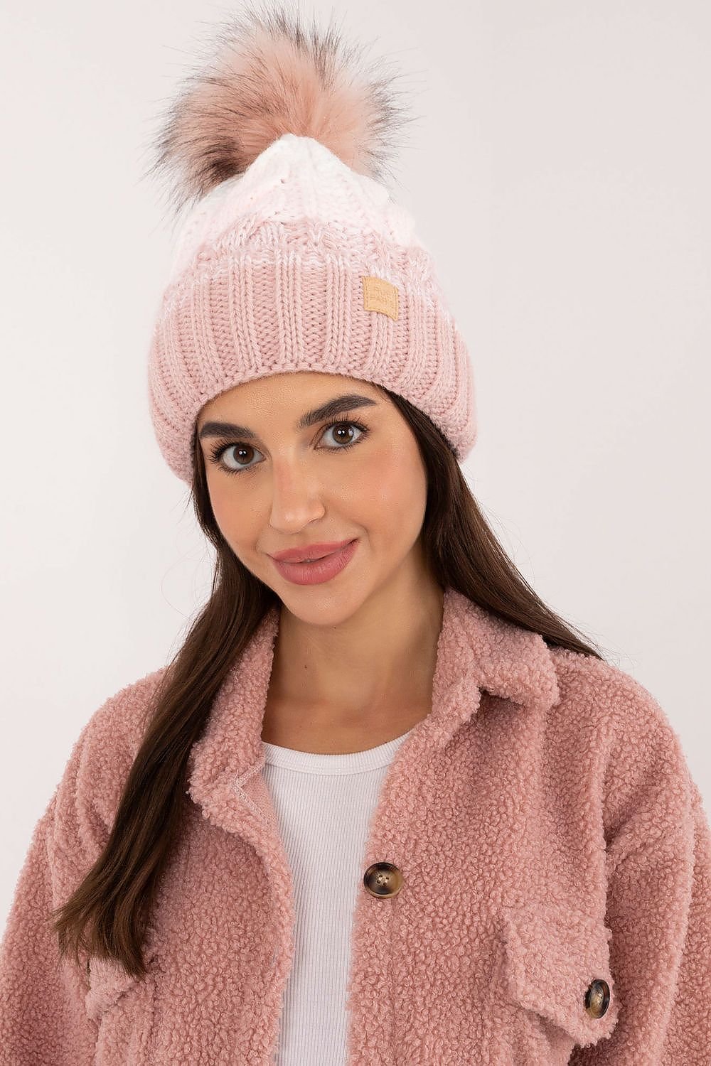 Ombre Cable Knit Pom Pom Beanie Rue Paris pink one-size-fits-all 