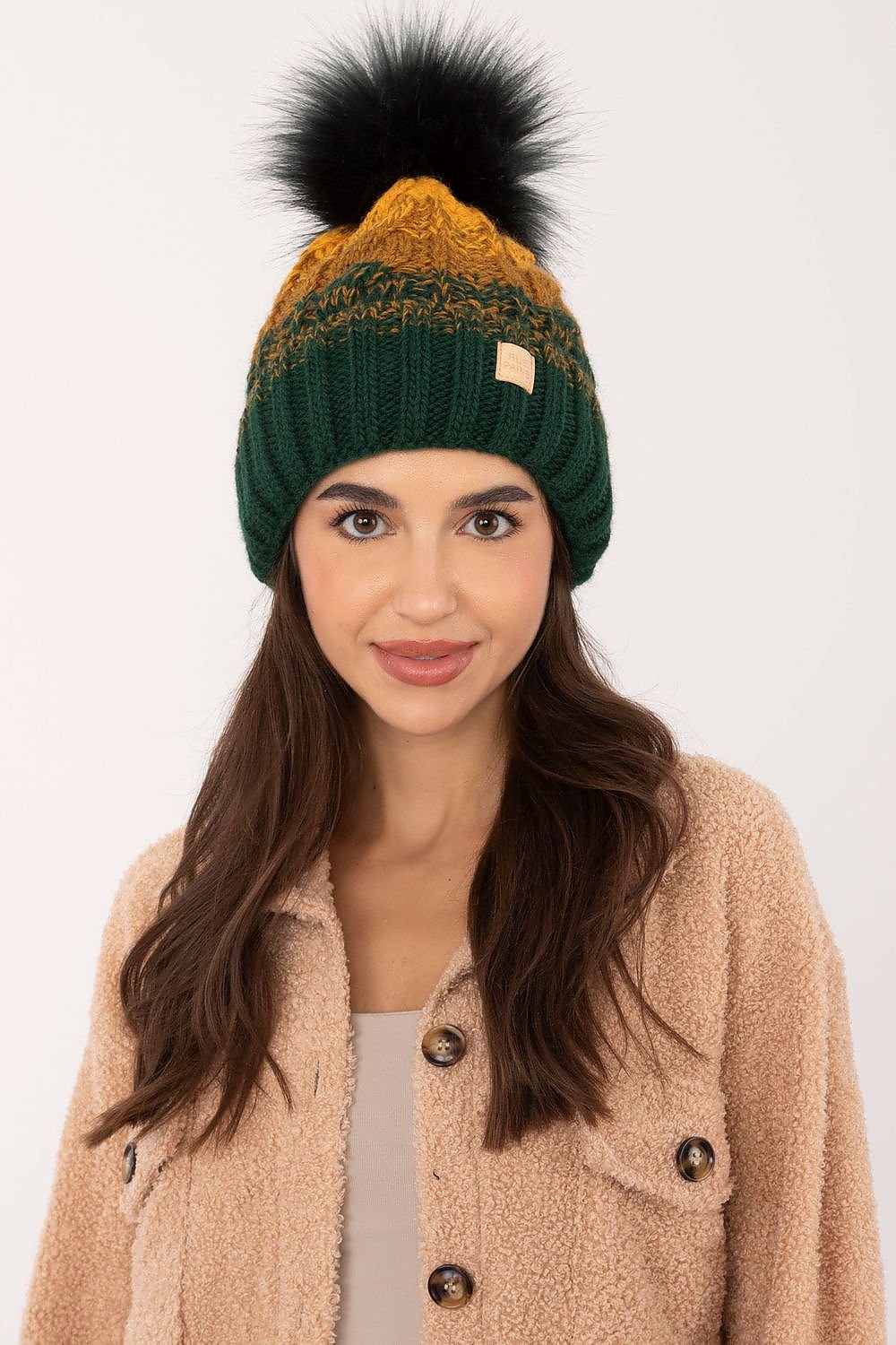 Ombre Cable Knit Pom Pom Beanie Rue Paris green one-size-fits-all 