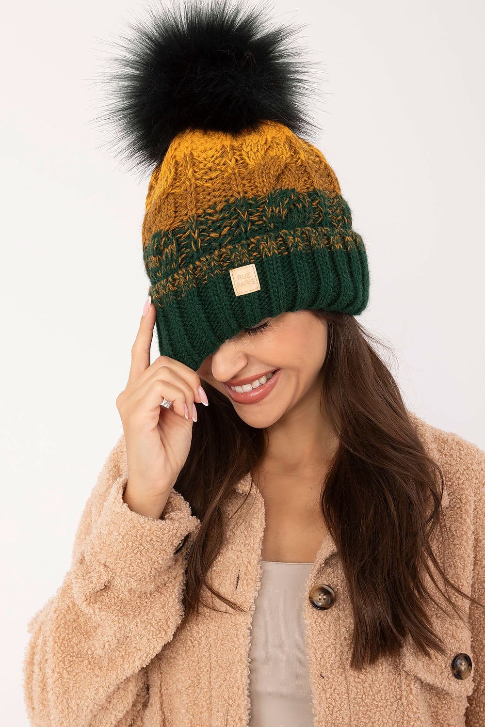 Ombre Cable Knit Pom Pom Beanie Rue Paris   