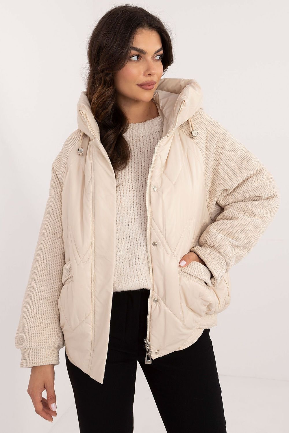 Quilted Puffer Jacket with Knit Sleeves MBM beige S 