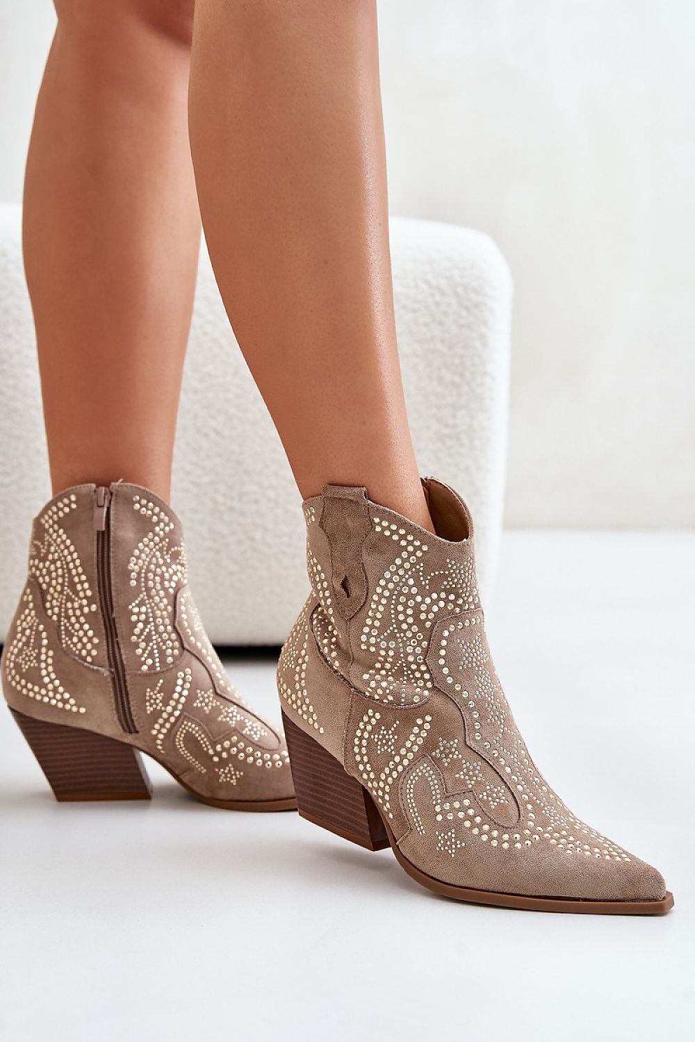 Western Heel Ankle Boots with Studded Detailing Step in style   