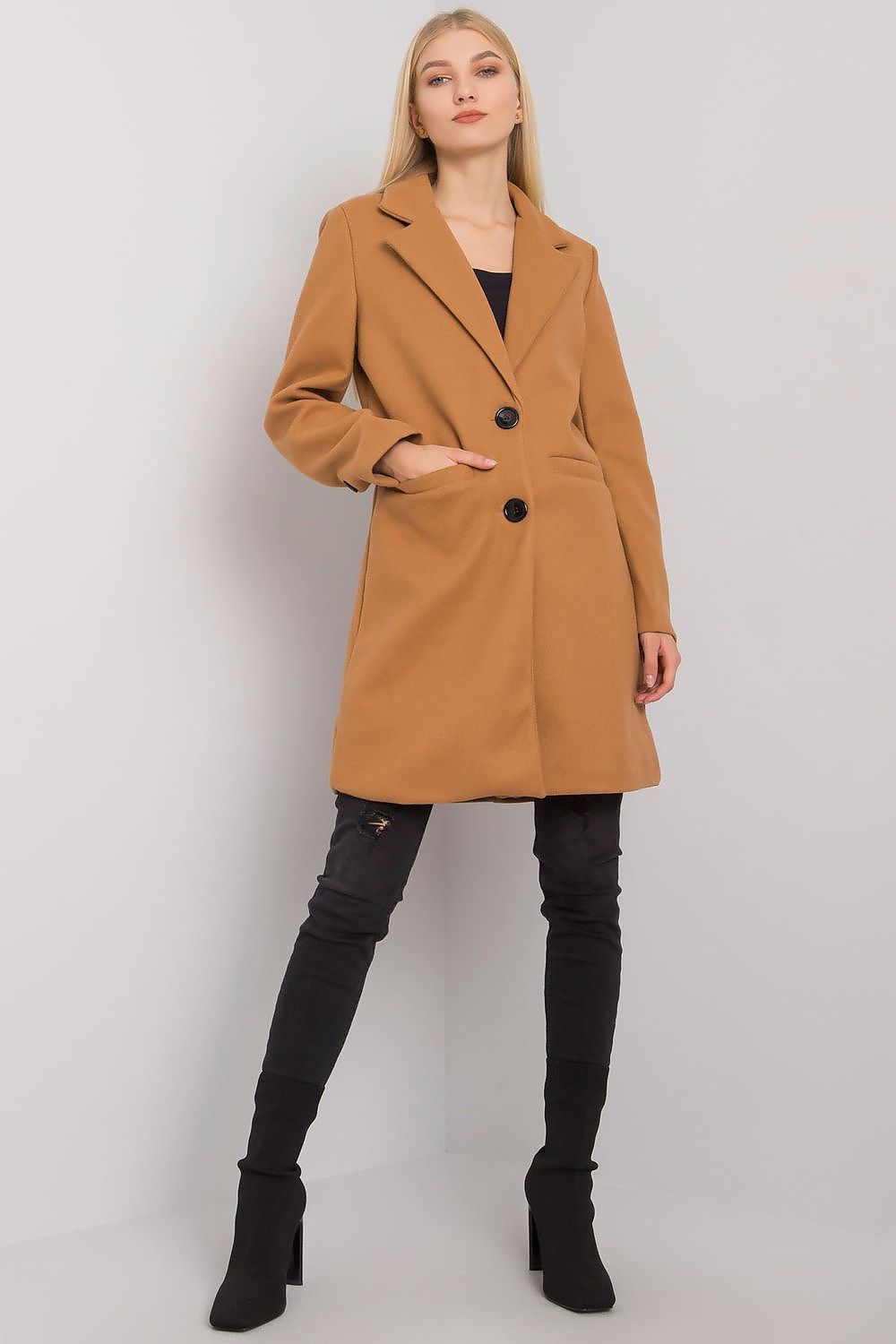 Classic Buttoned Long Overcoat Och Bella brown S 