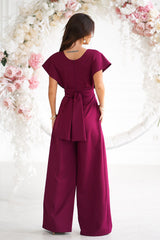 Wide Leg Jumpsuit with V-Neck and Flutter Sleeves Bicotone   