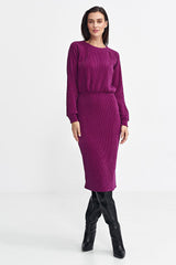 Ribbed Knit Long Sleeve Midi Dress with Blouson Top Nife   