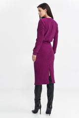 Ribbed Knit Long Sleeve Midi Dress with Blouson Top Nife   