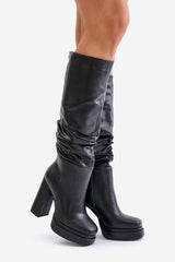 Creased Platform Round Toe Boots Step in style   