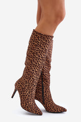 Leopard Stiletto Pointed Toe Boots Step in style   