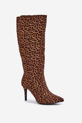 Leopard Stiletto Pointed Toe Boots Step in style   