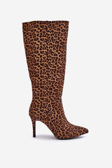 Leopard Stiletto Pointed Toe Boots Step in style   