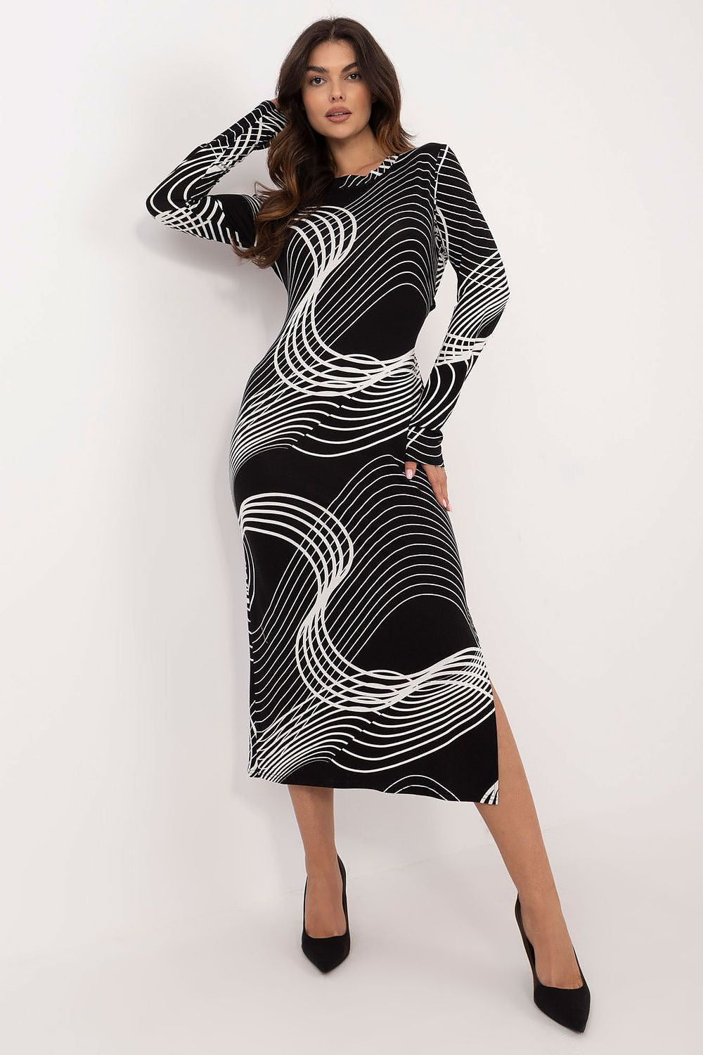 Long Sleeve Midi Bodycon Slit Dress Lakerta white S 