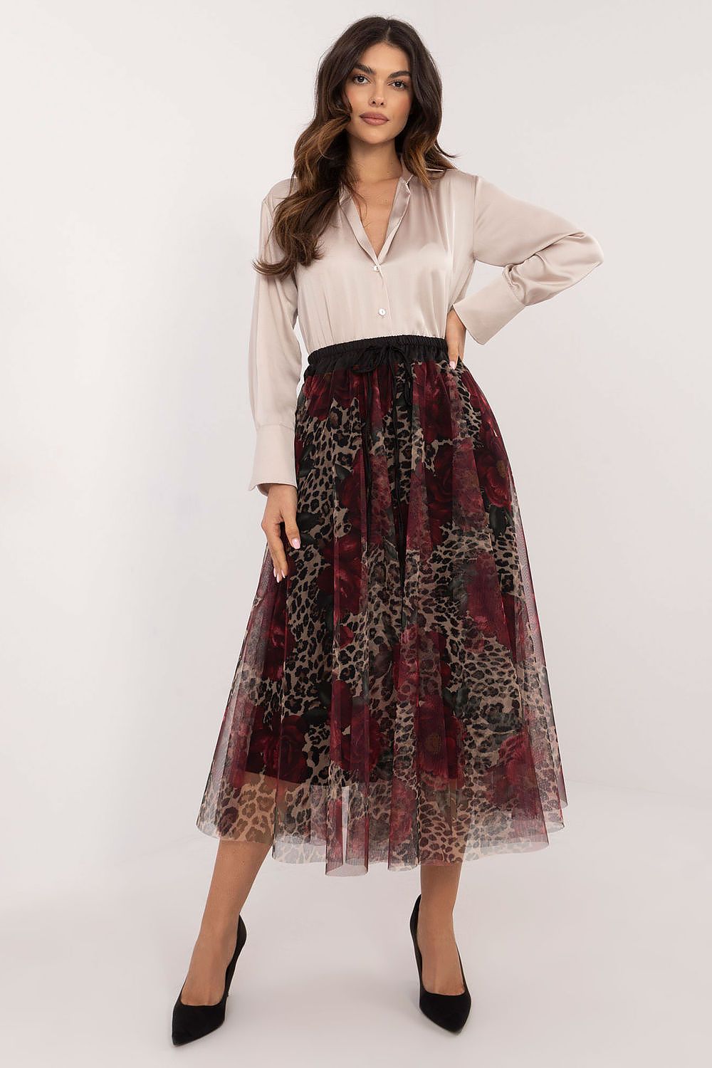 Tulle Leopard Floral Midi Skirt Italy Moda red one-size-fits-all 