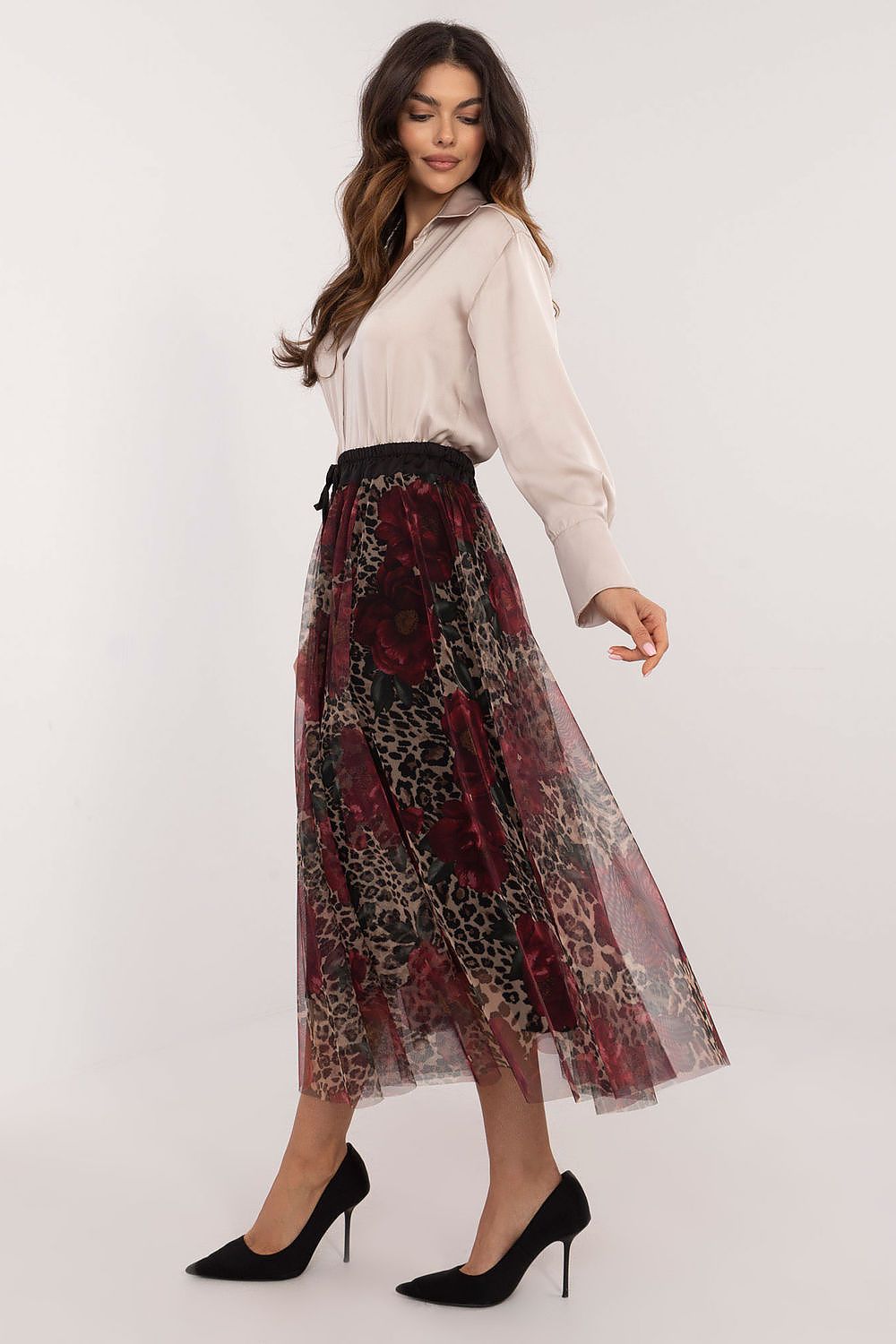 Tulle Leopard Floral Midi Skirt Italy Moda   