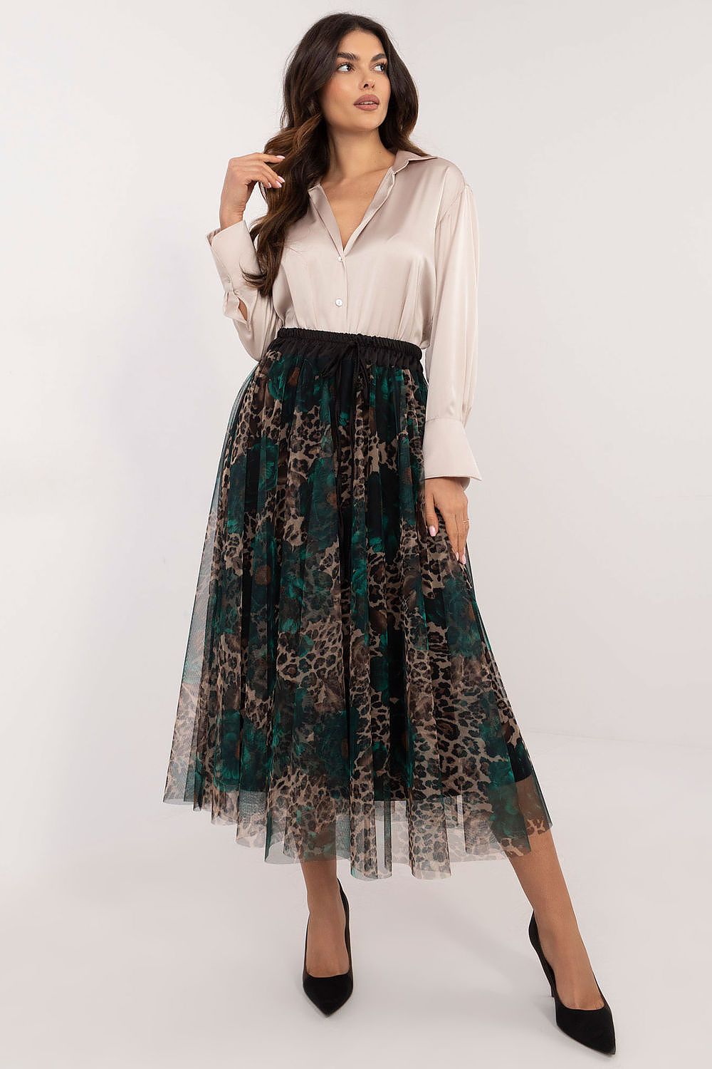 Tulle Leopard Floral Midi Skirt Italy Moda black one-size-fits-all 