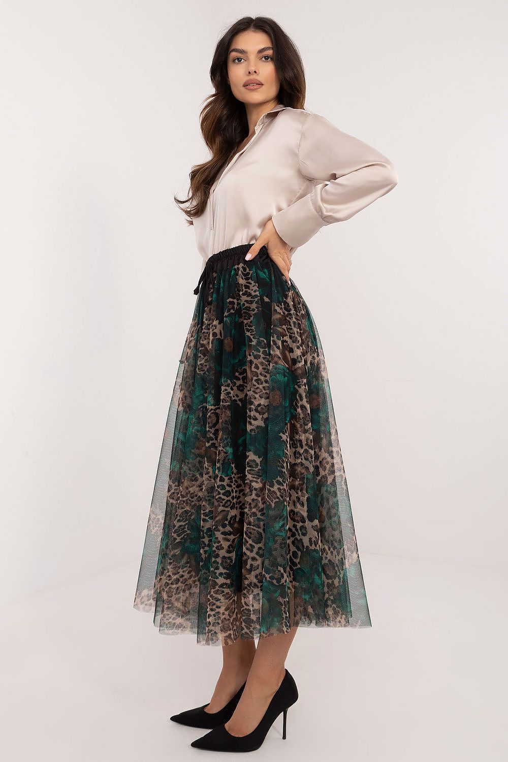 Tulle Leopard Floral Midi Skirt Italy Moda   