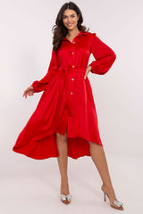 Asymmetrical Tie Waist Shirt Dress Lakerta red S/M