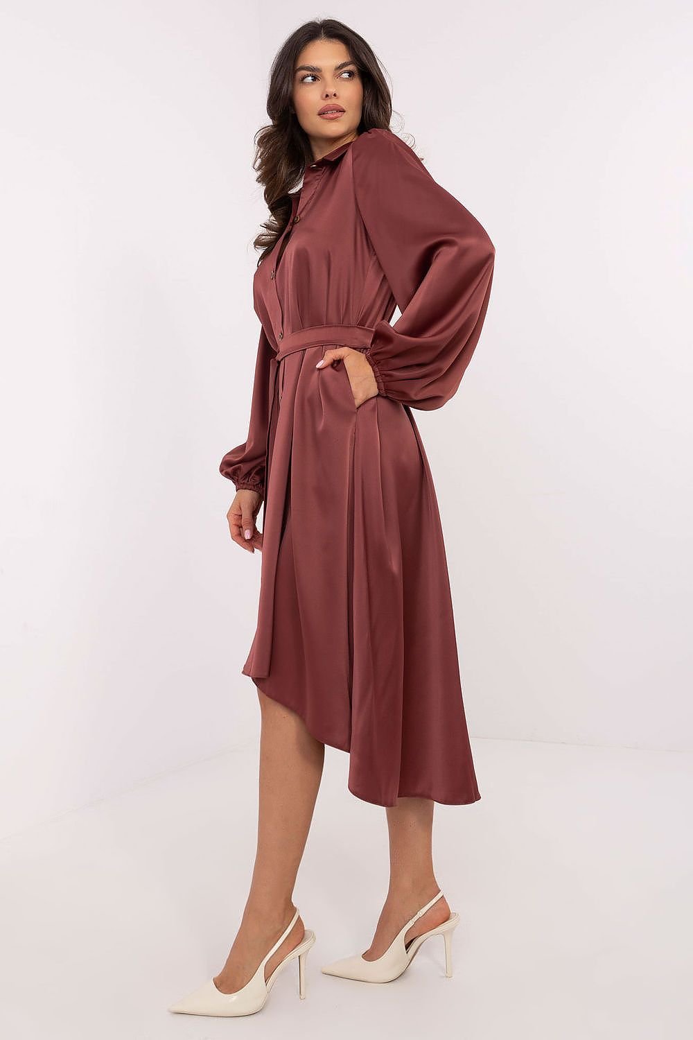 Asymmetrical Tie Waist Shirt Dress Lakerta